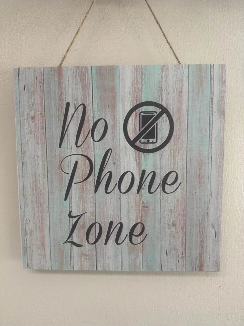 No Phone Zone Rustic Blue Wall Sign by